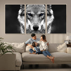 Black and White Wild Wolf Wall Art Canvas Print