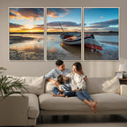 Small Boat At The Beach Sunset Wall Art, Boat Sunset Wall Art Canvas Print