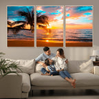 Palm Tree Sunset On The Beach Wall Art Canvas, Framed Palm Tree Sunset Canvas Print