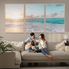 Tranquil Ocean Beach Sunset Canvas Wall Art | 3-Panel Coastal Decor