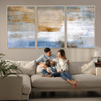 Blue Multi Panel Abstract Wall Art Canvas, Abstract Blue and Gold Canvas Print