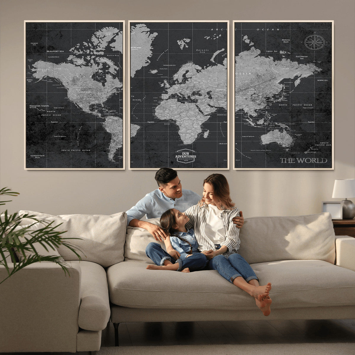 World Map Canvas Print, Detailed Map of the World Wall Art for Home or Office