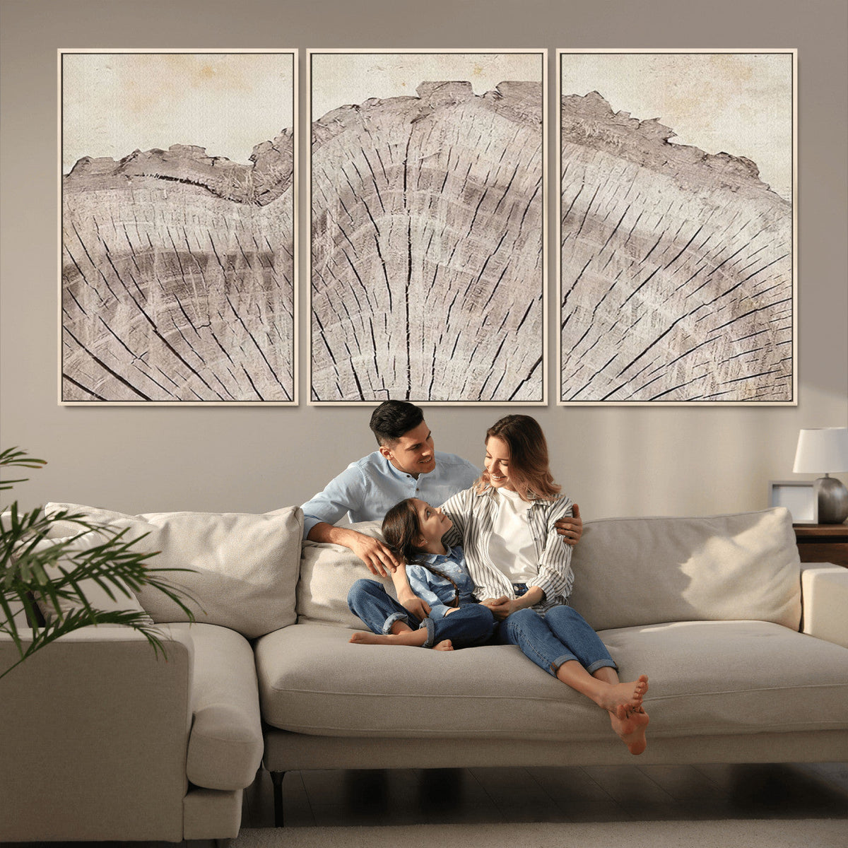 Tree Ring Wall Art Triptych, Rustic Wood Ring Canvas Print