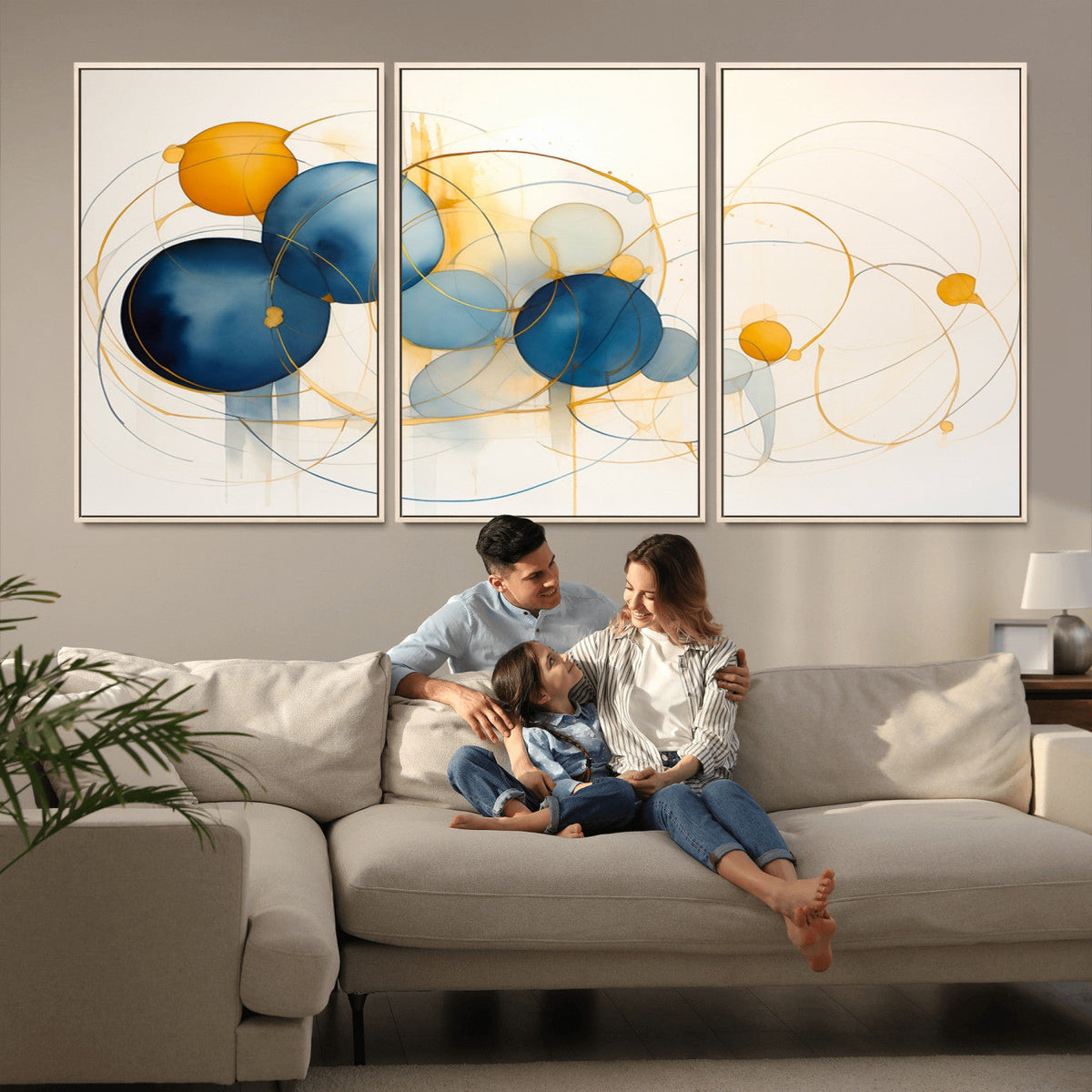 Geometric Blue Orange Abstract Wall Art Canvas, Geometric Blue Orange Canvas Print