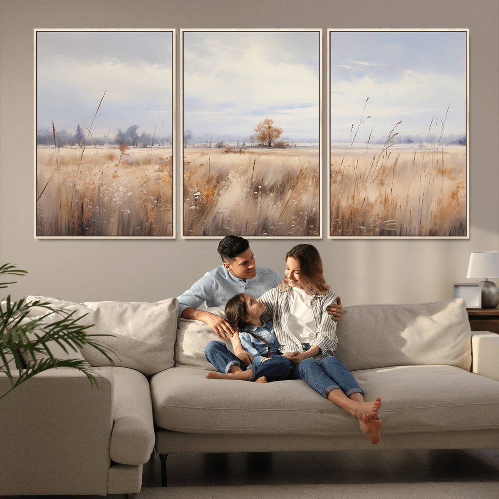 Golden Fields Wall Art Print Canvas | Serene Minimalist Landscape for Farmhouse Decor