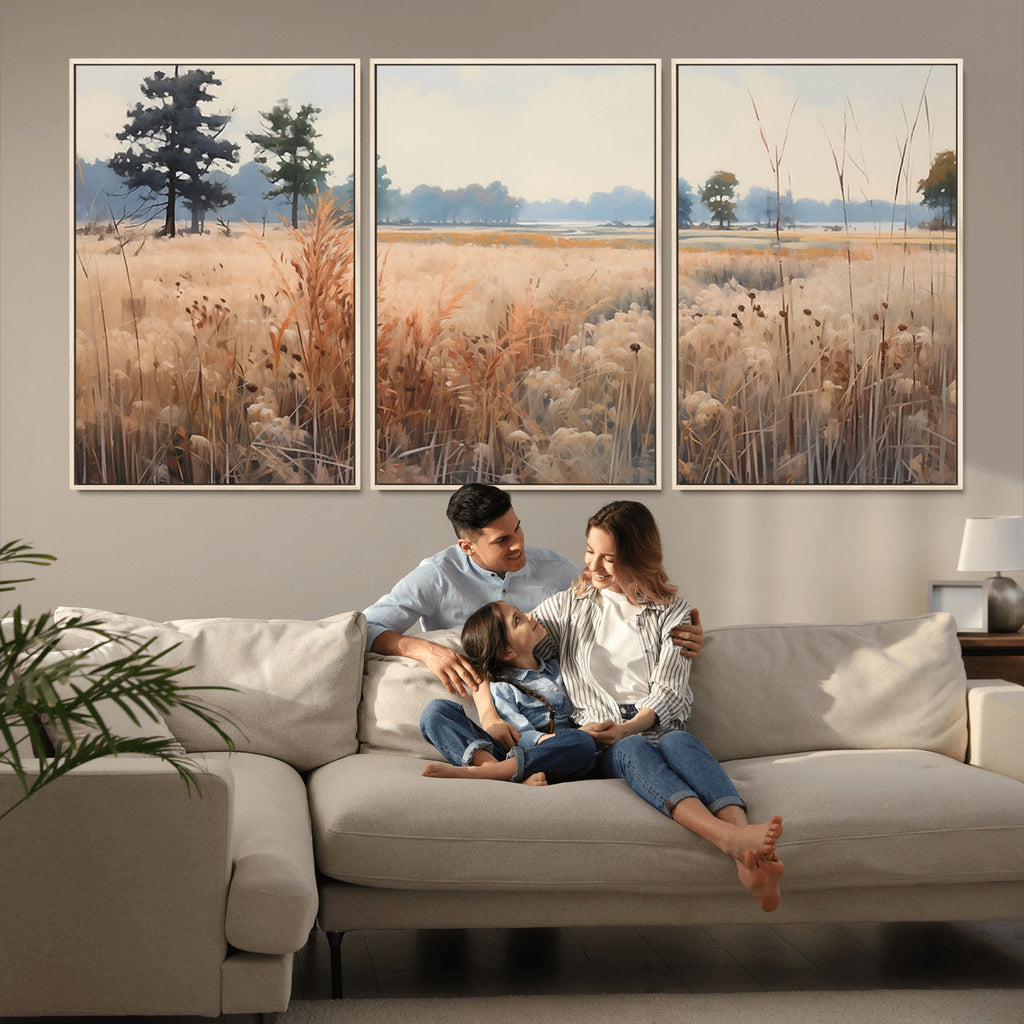 Golden Fields Canvas Wall Art Print | Serene Minimalist Landscape for Modern Decor