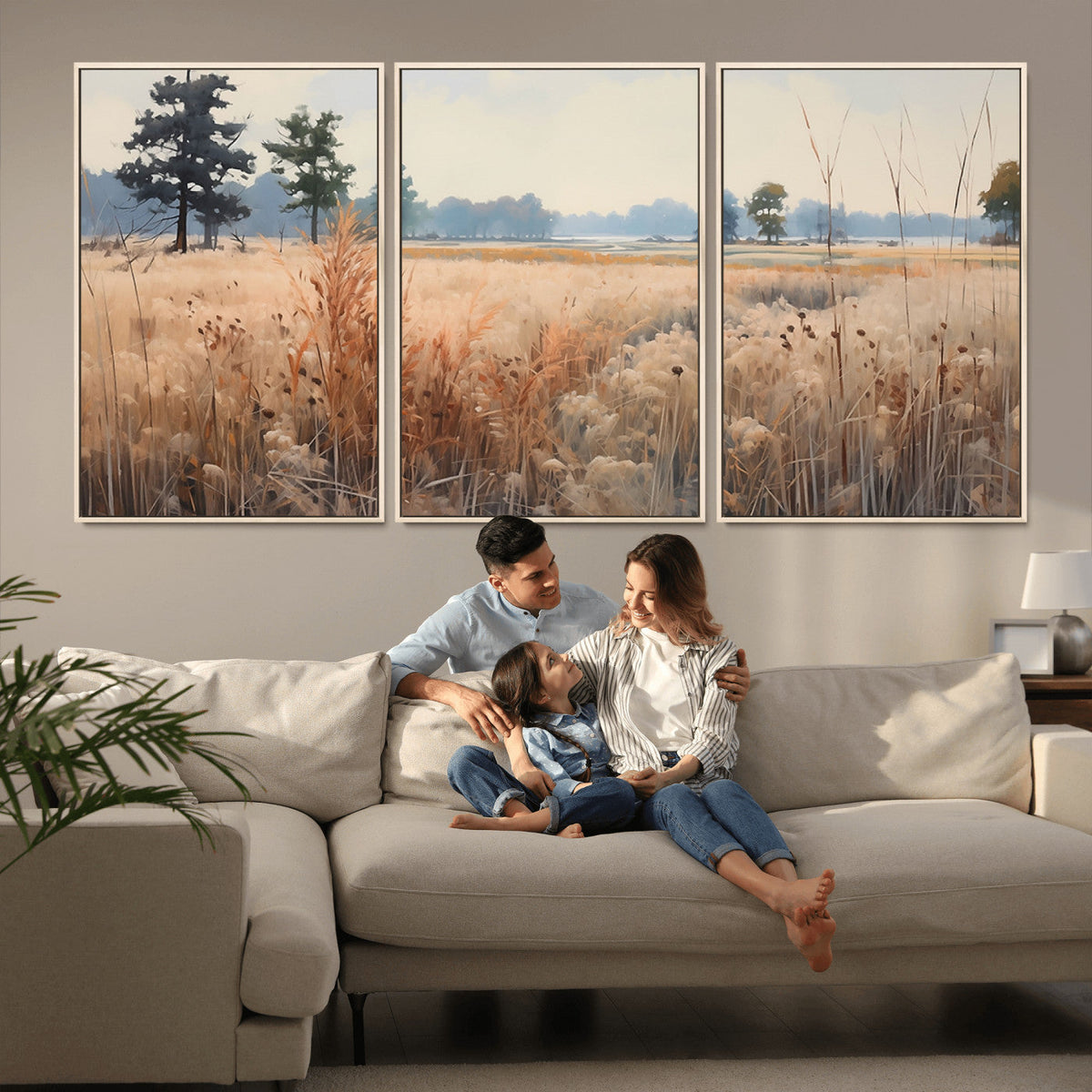 Golden Fields Canvas Wall Art Print | Serene Minimalist Landscape for Modern Decor