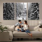 Winter Ski Lift Black and White Canvas Wall Art | Alpine Escape in Minimalist Style