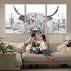Rustic Charm, Cow Longhorn Black White Bighorn Wall Art