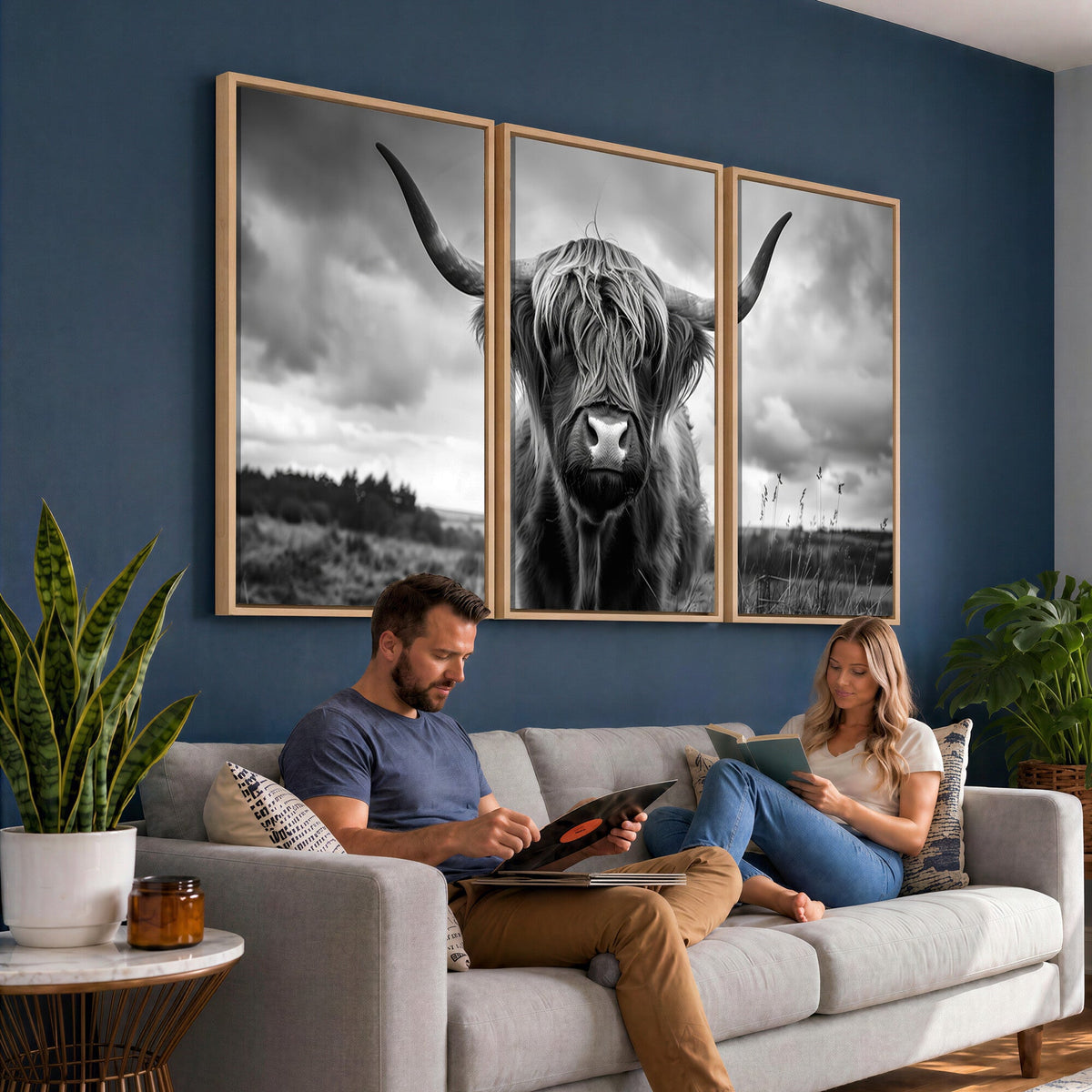 Scottish Cow Wall Art Canvas Print, Longhorn Wall Art