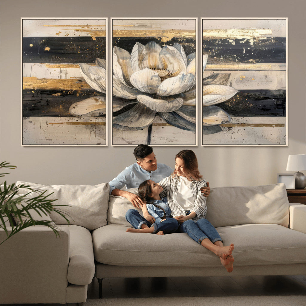 Lotus Flower Wall Art | Framed Abstract Floral Canvas