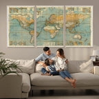Push Pin World Map Canvas Print | Travel Tracker Wall Art for Couples