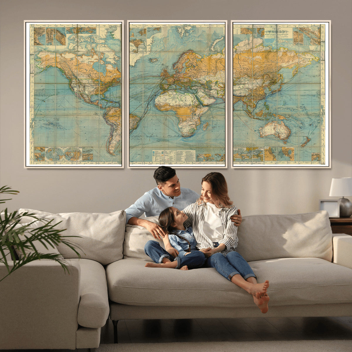 Push Pin World Map Canvas Print | Travel Tracker Wall Art for Couples