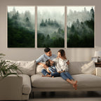 Misty Forest Wall Art | Tranquil Green Woodland Canvas Print