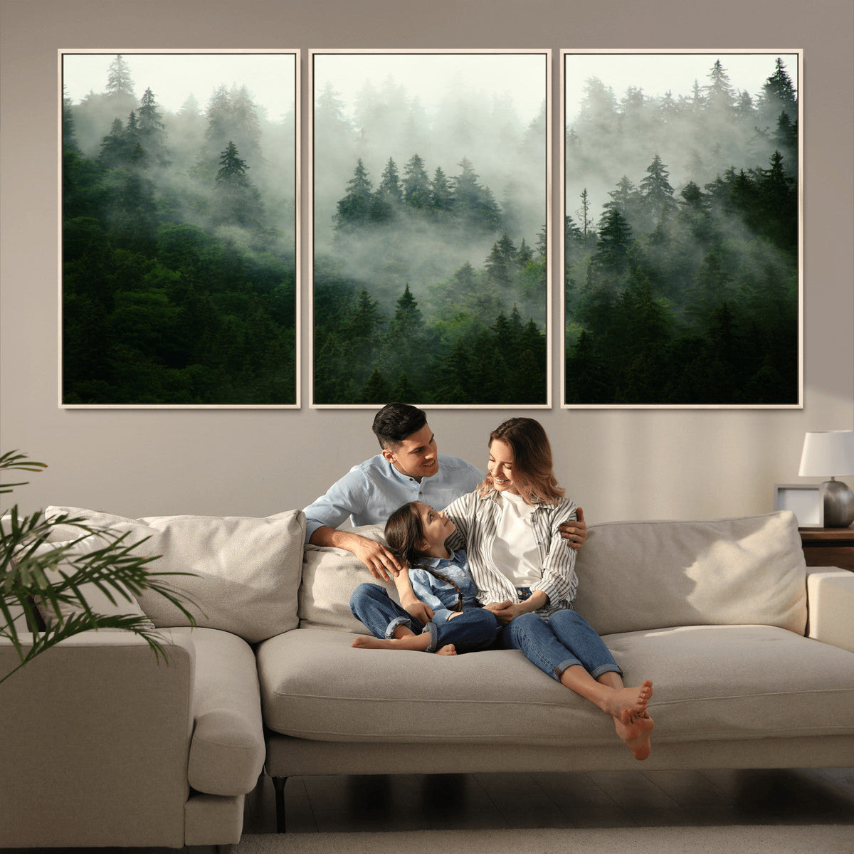Misty Forest Wall Art | Tranquil Green Woodland Canvas Print