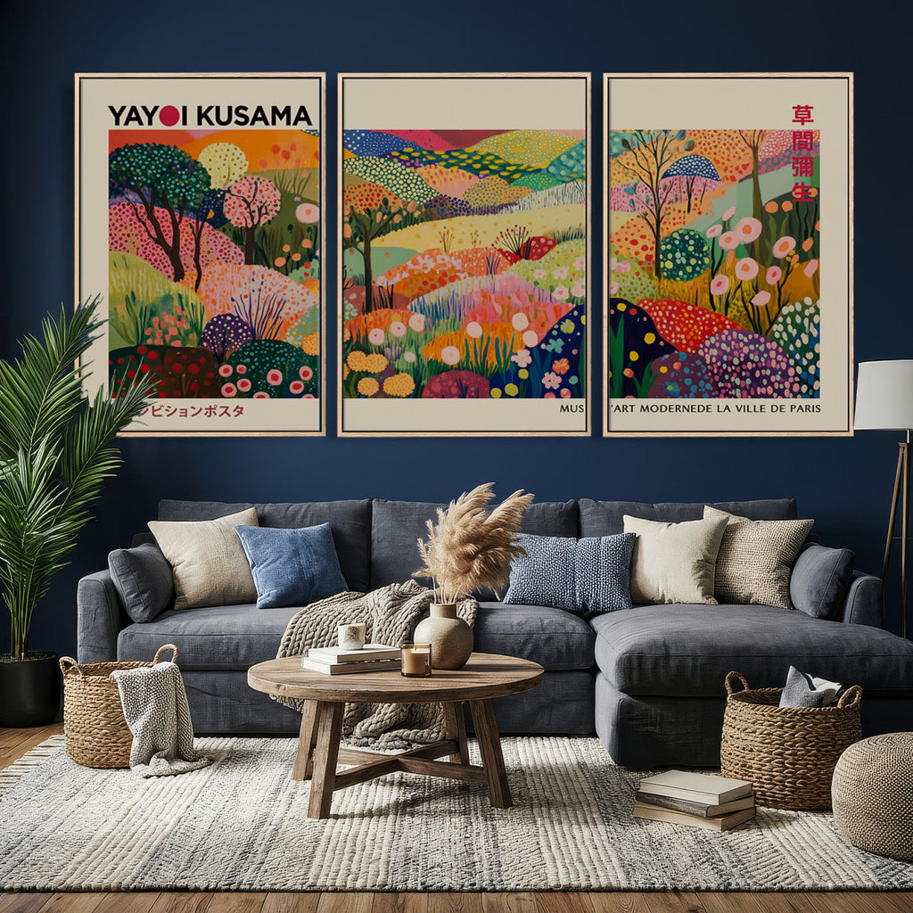 Framed Yayoi Kusama 1986 Wall Art Print | Japanese Wabi Sabi Vibrant Abstract Landscape Canvas