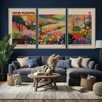 Framed Yayoi Kusama 1986 Wall Art Print | Japanese Wabi Sabi Vibrant Abstract Landscape Canvas