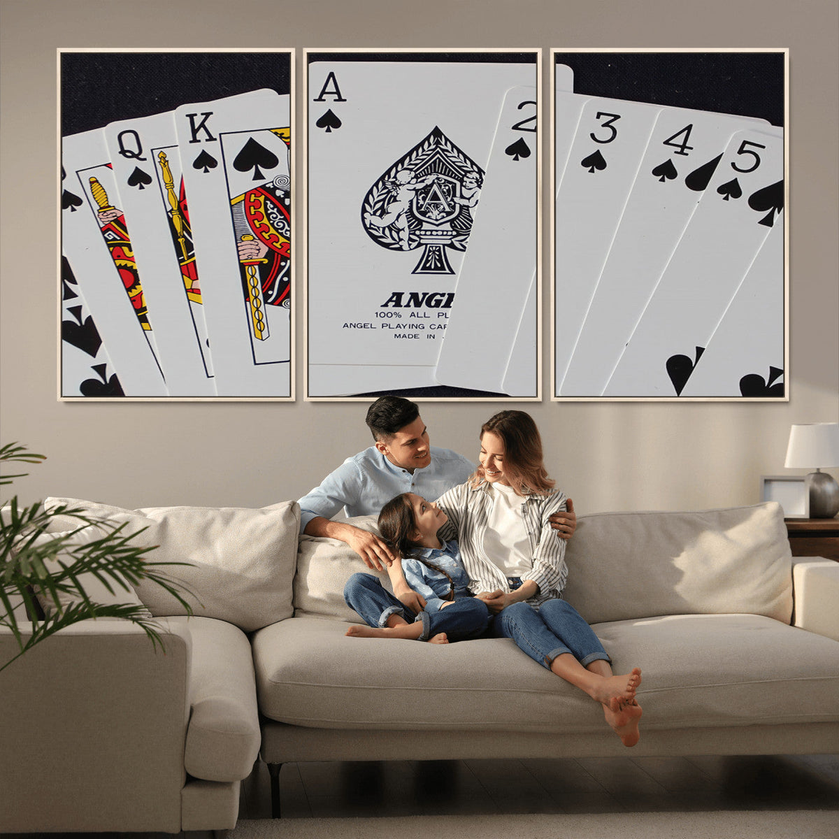 Poker Wall Art - Playing Cards Canvas Wall Art Print - Ace of Spades and Royal Flush Design
