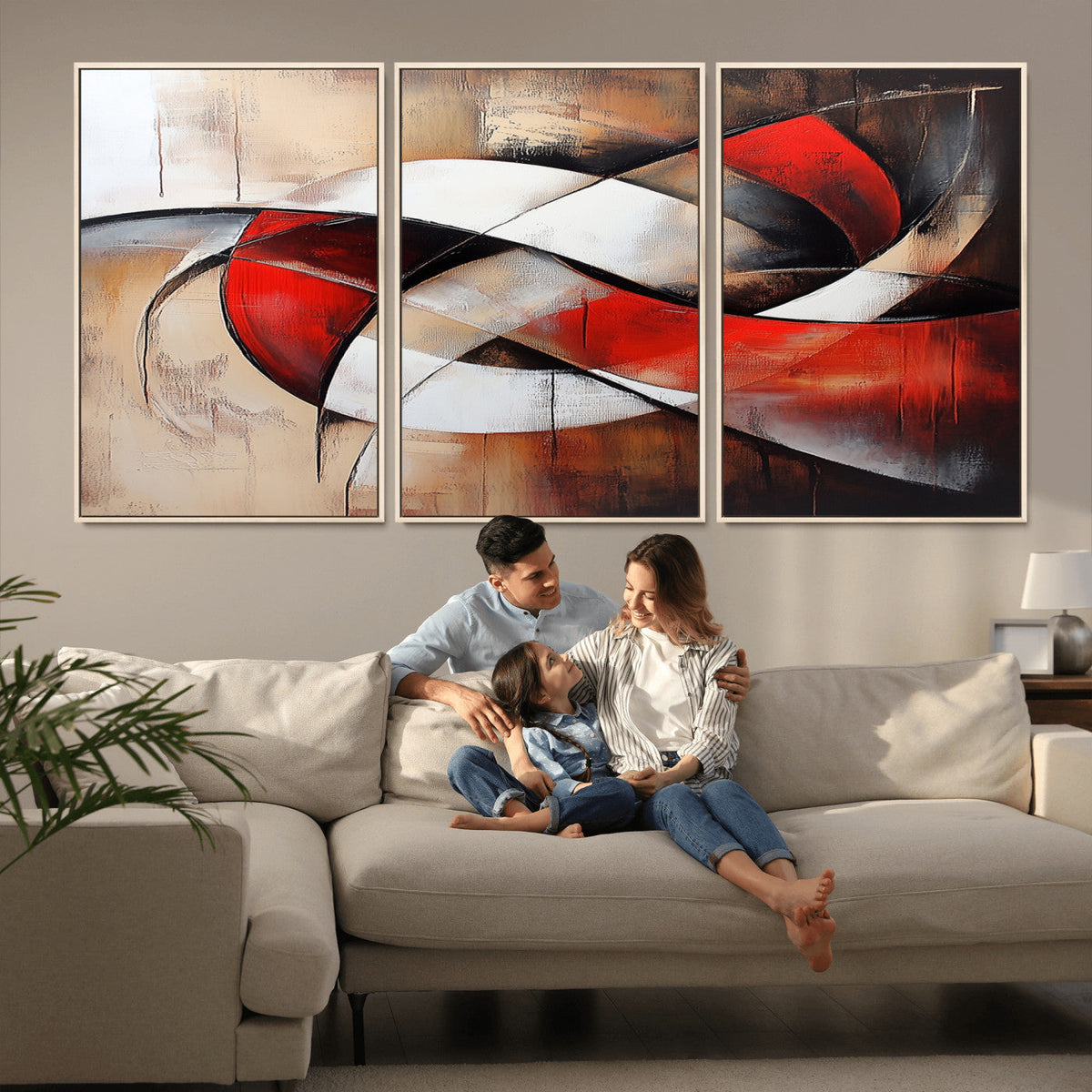 Abstract Wall Art - Modern Red and White Canvas Wall Art