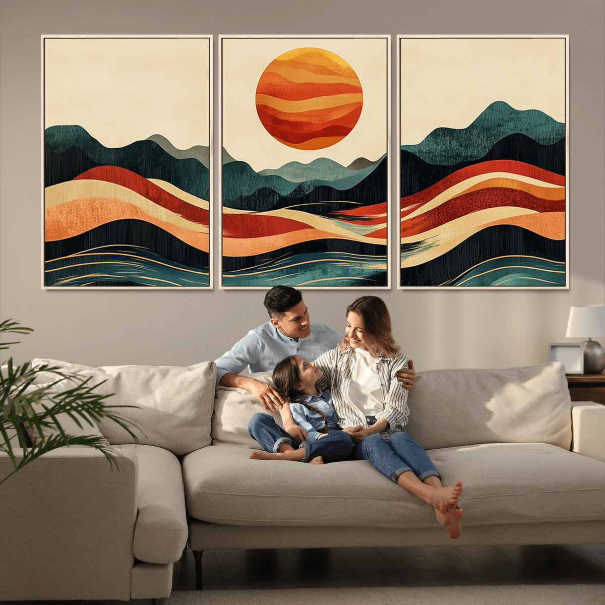 Mountain Triptych Wall Art Canvas Print | Western Boho Pine Tree Nature Print