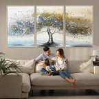Golden and Silver Tree Wall Art | Framed Elegant Leaves Canvas