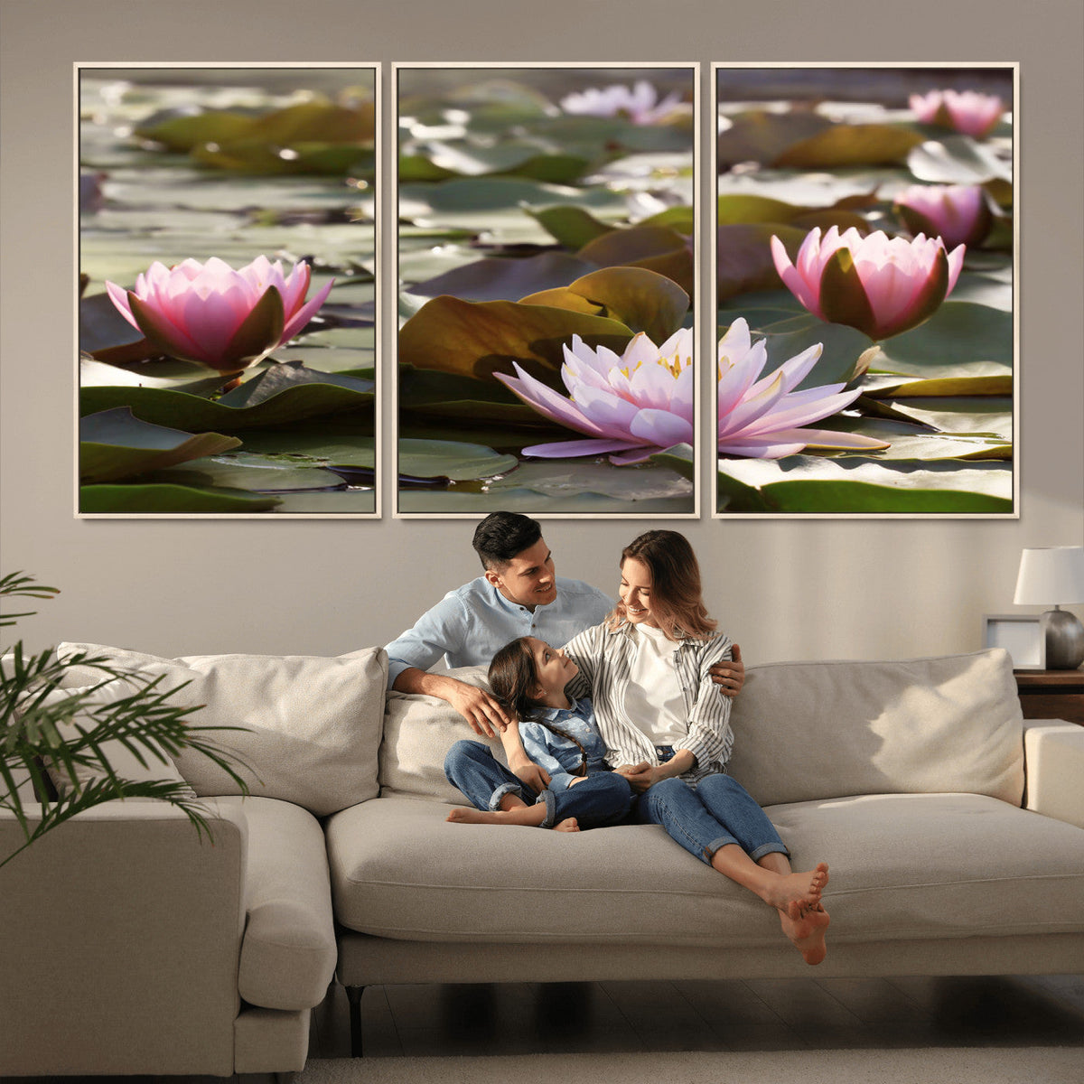 Lotus Flower Wall Art Canvas Print, Water Lily Large Wall Art for Yoga Room Decor