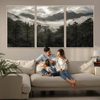 Moody Forest Wall Art | Framed Mountain Fog Canvas Artwork