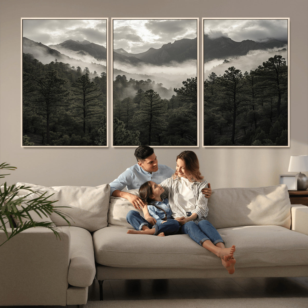 Moody Forest Wall Art | Framed Mountain Fog Canvas Artwork