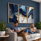 Blue Marble Wall Art Canvas Print | Framed Gold Veins