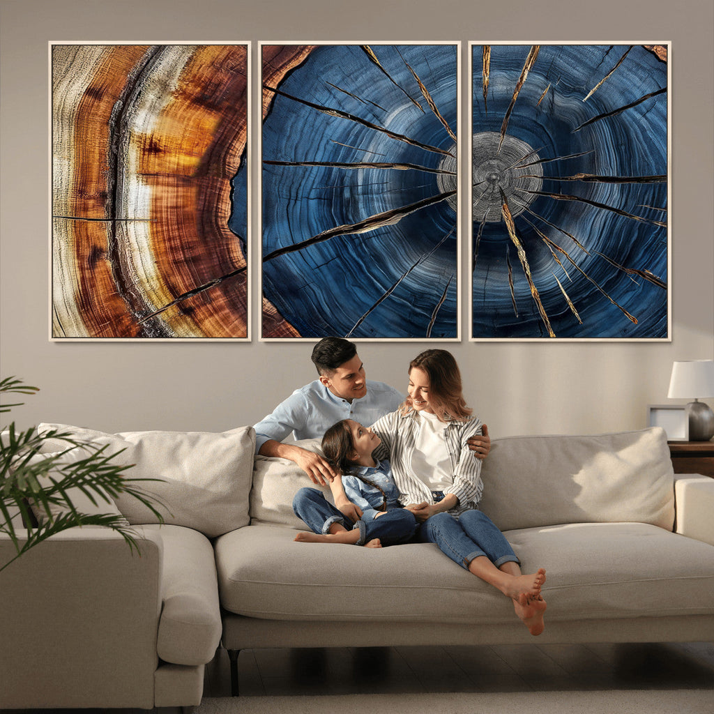 Framed Abstract Tree Ring Wall Art Print, Natural Rustic Wood Grain Canvas Print