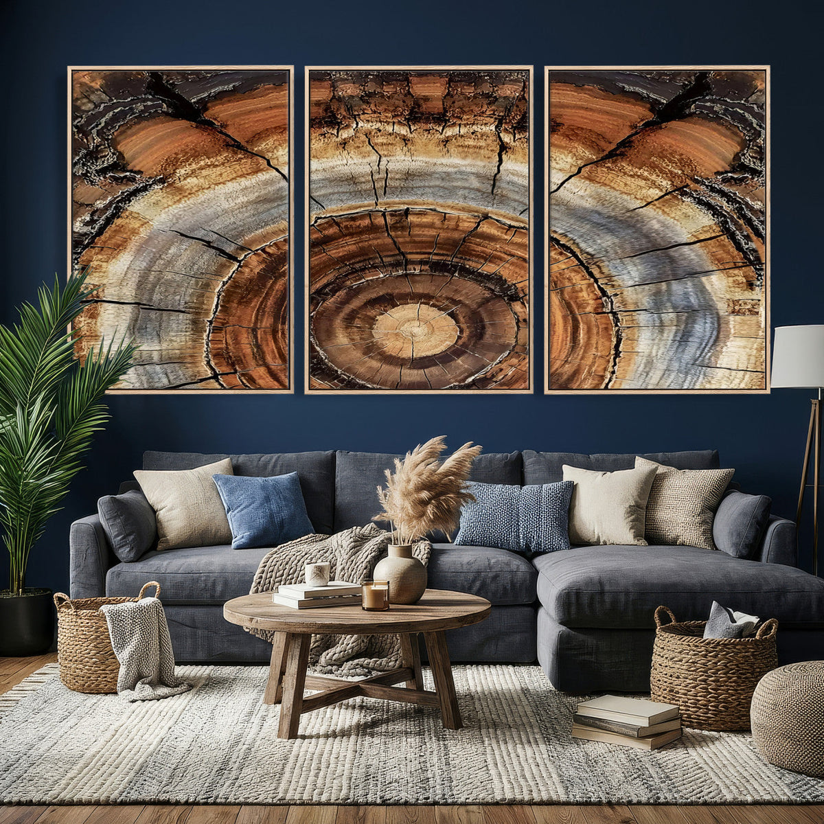 Tree Rings Wall Art Canvas Print, Rustic Wood Grain