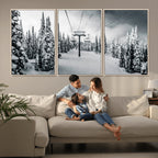 Snowy Pines Wall Art Canvas Print | Ski Lift in a Winter Forest