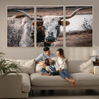 Texas Longhorn Wall Art Canvas Print | Framed Brown and White Spotted Longhorn