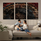 Dark Wood Ring Wall Art Canvas Print, Framed Abstract Tree Slice Print, Rustic Wood Grain Decor