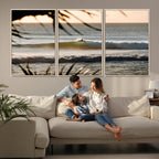 Sunset Surf Wall Art Canvas Print, Framed Golden Hour Waves Boho Beach Art