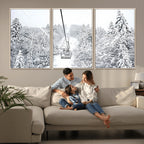 Snowy Ski Lift Wall Art | Framed Winter Mountain Canvas