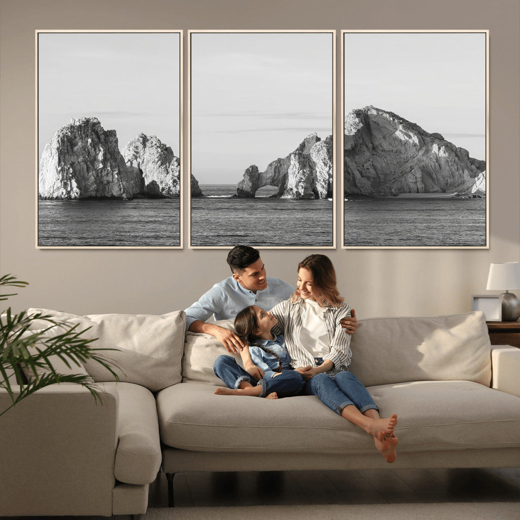 Coastal Wall Art | Framed Black White Ocean Canvas Artwork