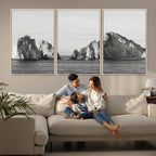 Coastal Wall Art | Framed Black White Ocean Canvas Artwork