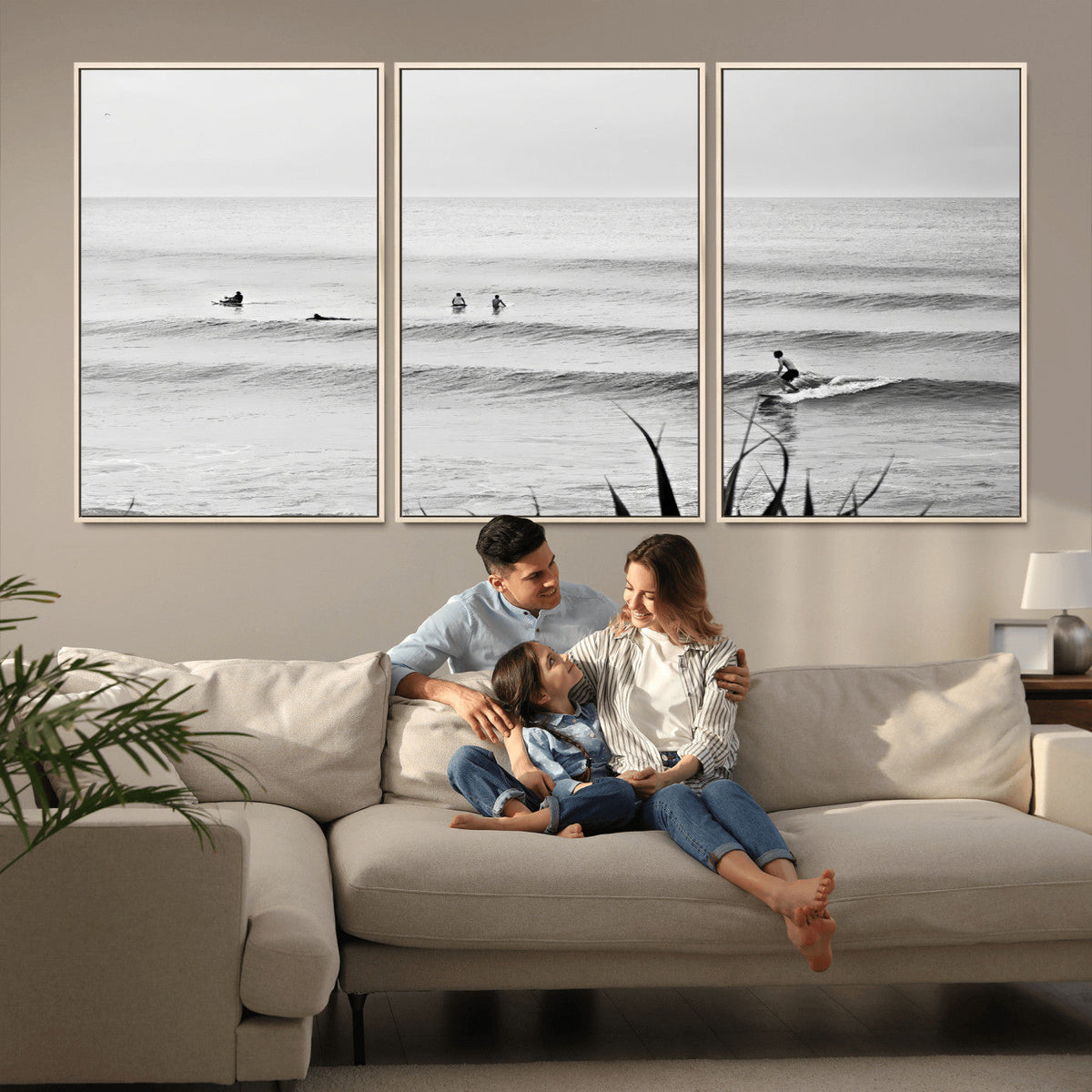 Surfer Silhouette Wall Art | Framed Calm Ocean Canvas