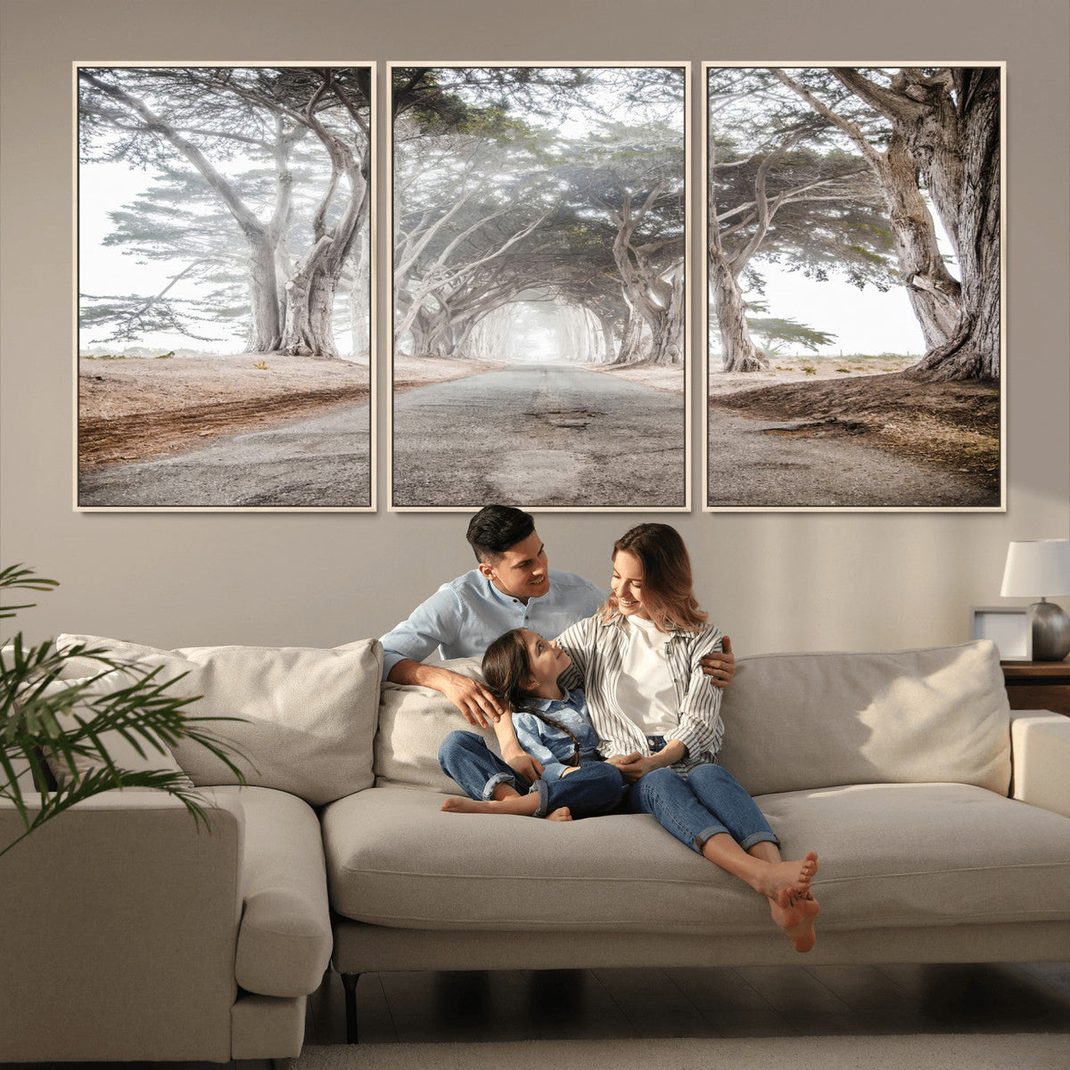 Cypress Tunnel Wall Art | Framed Misty Road Canvas Artwork