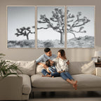 Joshua Tree Wall Art Canvas Print, Framed Black and White Desert Landscape Artwork