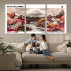 Modern Japanese Wall Art Canvas Print, Framed Abstract Mount Fuji Art, Yayoi Kusama Japanese Landscape