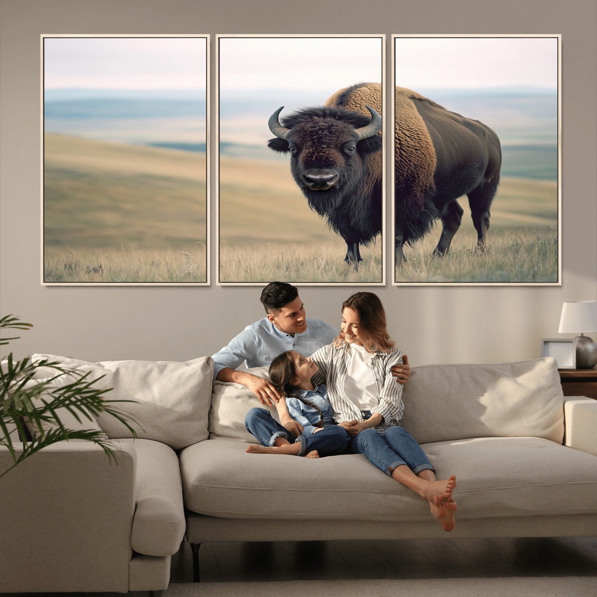 Bison Wall Art Canvas Print, Framed American Buffalo Rustic Western Artwork