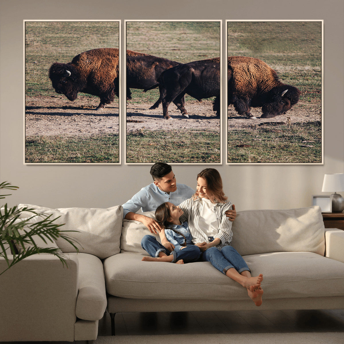 Bison Wall Art Canvas Print, Framed Western Wildlife Modern Ranch