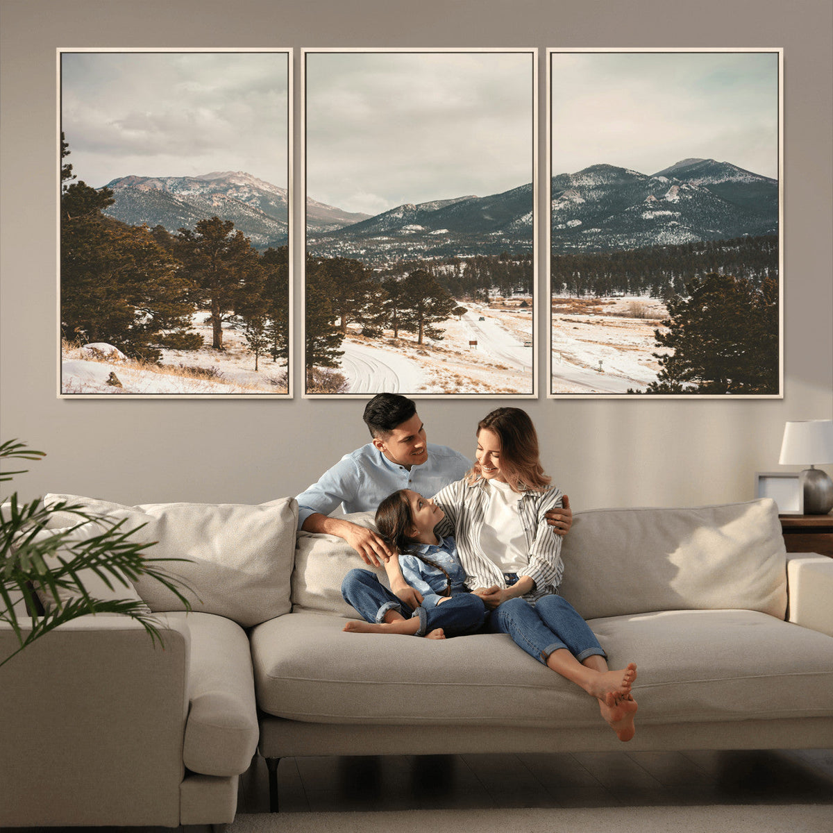 Mountain Landscape Wall Art Canvas Print, Framed Snowy Peaks Alpine Winter