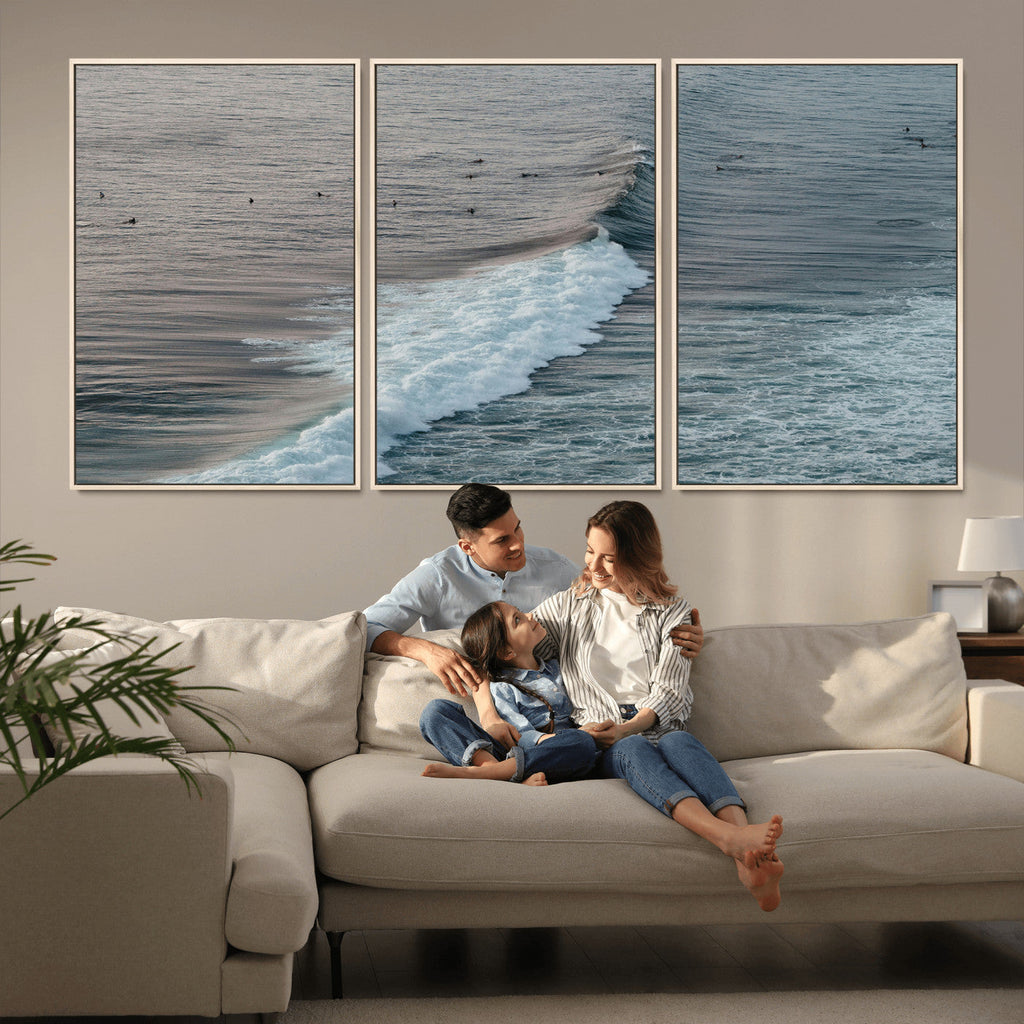 Ocean Waves Wall Art Canvas Print, Framed Coastal Serenity Surf Scene