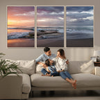 Golden Hour Wall Art Canvas Print, Framed Tranquil Waves Beach Sunset