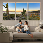 Saguaro Cactus Wall Art Canvas Print, Framed Desert Sunset Southwestern