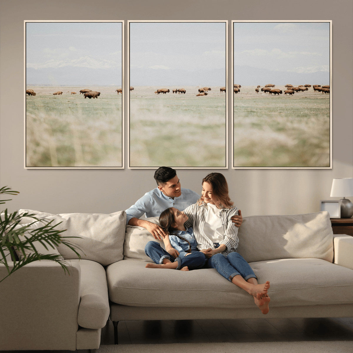 Bison Herd Wall Art Canvas Print, Framed Western Ranch Nature Scene