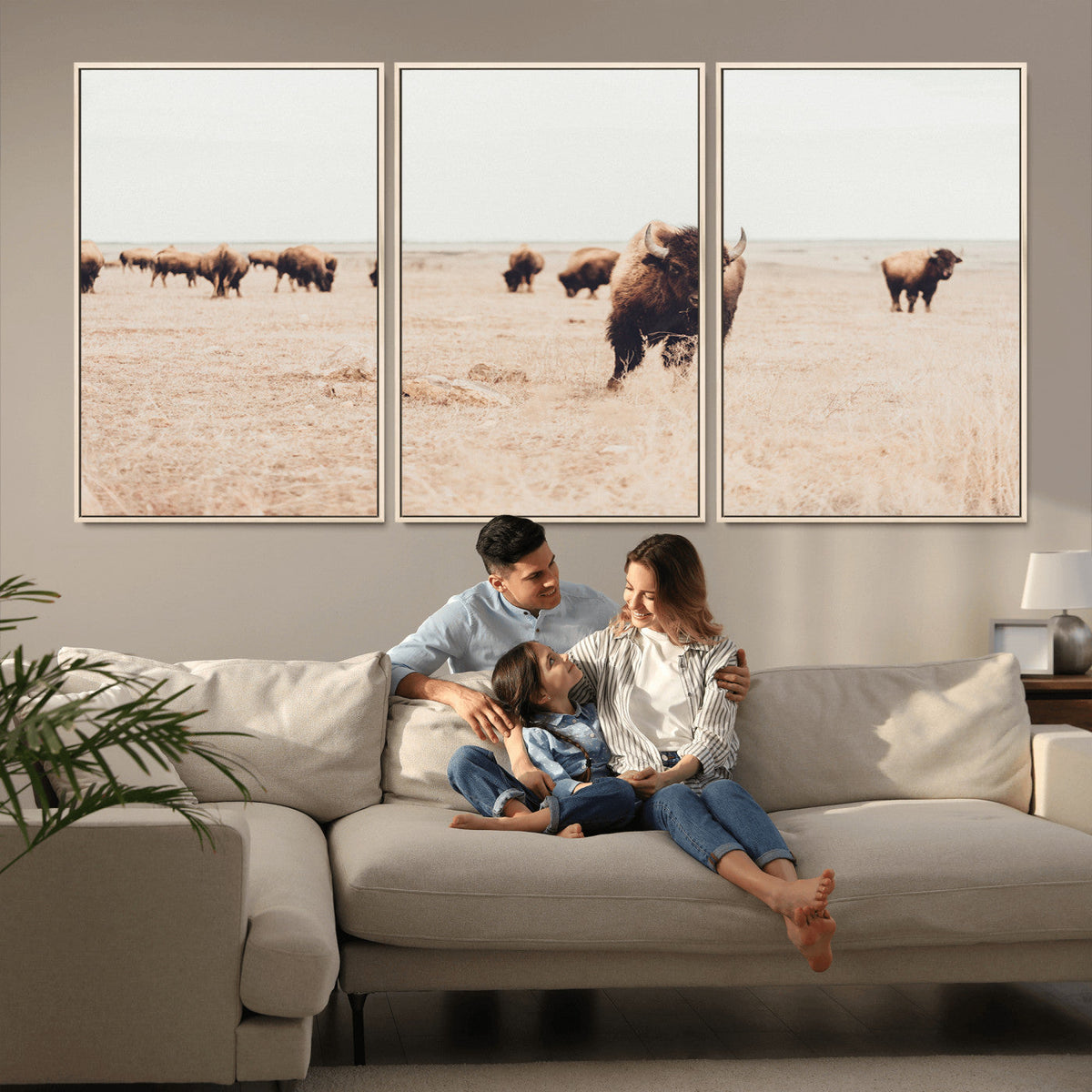Bison Herd Wall Art Canvas Print, Framed Western Prairie Serenity